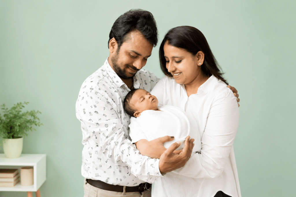 A family with their newborn receiving compassionate care